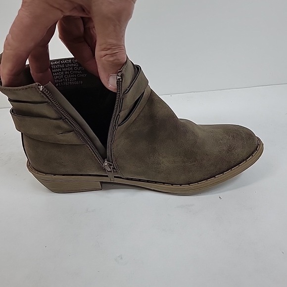 Taupe Wrap Strap Ankle Booties Women's Faux Leather Side Zip Low Heel Comfy - Picture 4 of 7